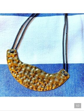 Hammered Bronze Statement Breastplate Necklace With Square Chain